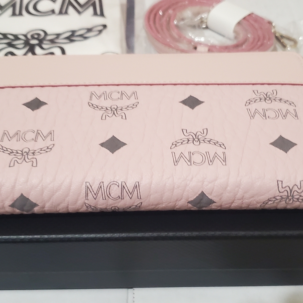 MCM Visetos Original Authentic Crossbody Bag Pouch Powder Pink & Wallet Combo - Picture 6 of 13